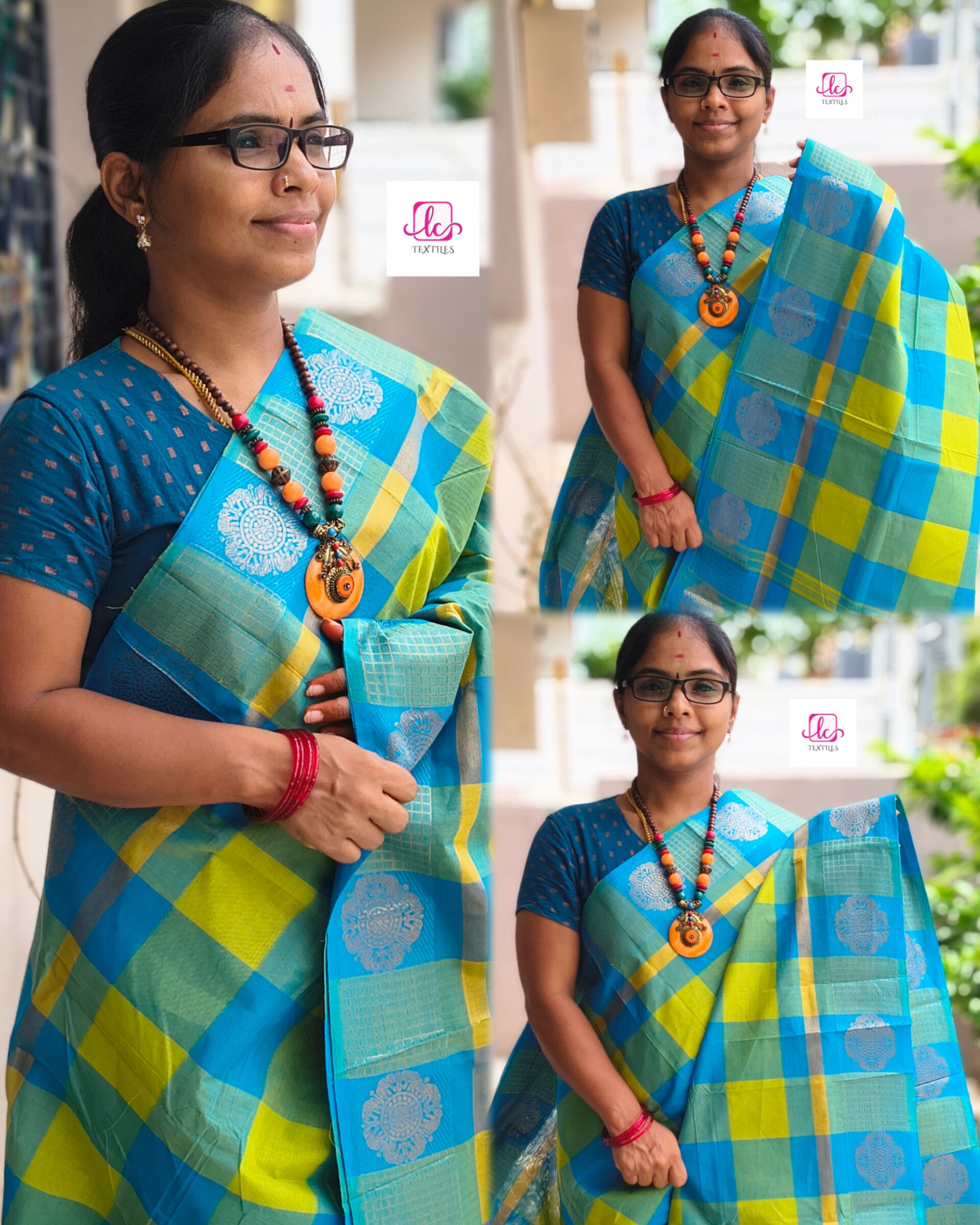 Kandangi Checks -neon green with blue-  - KC60