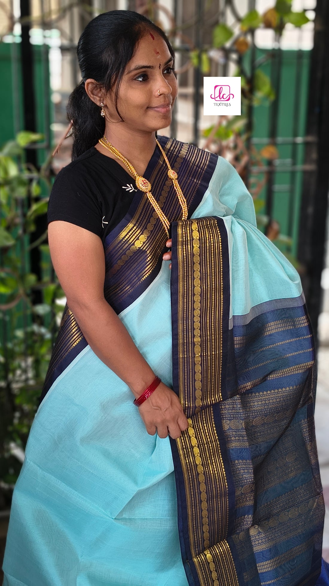Handloom Kanchi  Silk Cotton -Korvai Plain-Pastel blue- HSC56