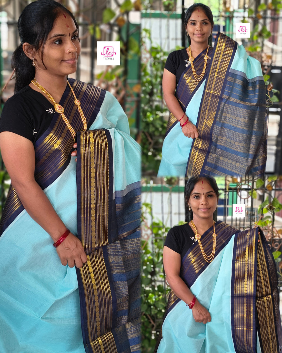 Handloom Kanchi  Silk Cotton -Korvai Plain-Pastel blue- HSC56