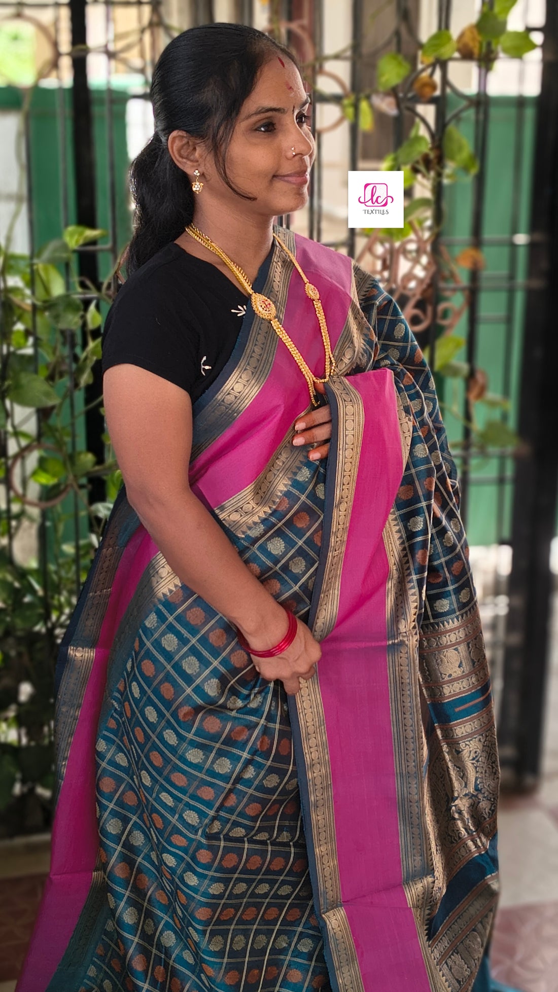 Handloom Kanchi Silk Cotton - 1000 Butta - Peacock Blue - HSC06
