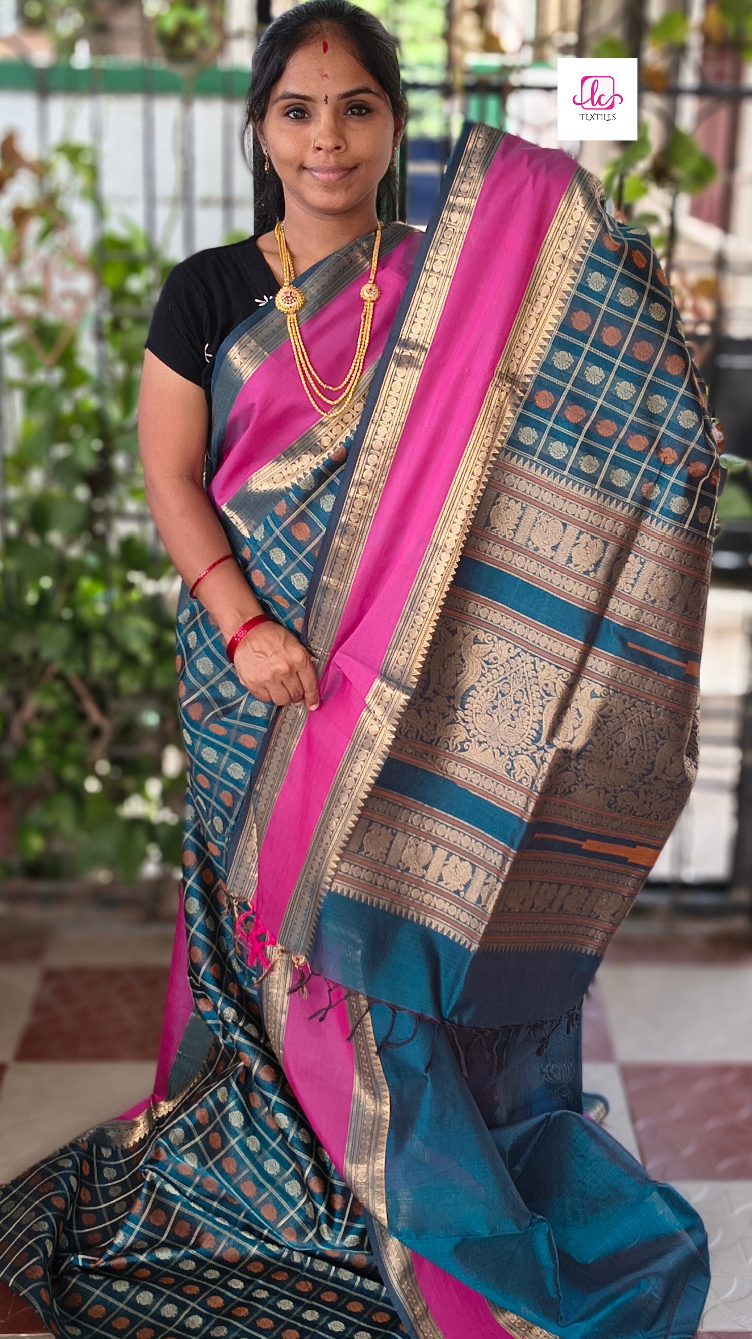 Handloom Kanchi Silk Cotton - 1000 Butta - Peacock Blue - HSC06