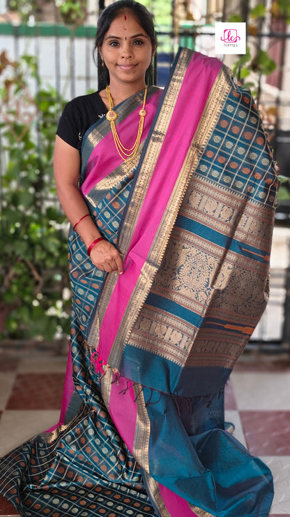 Handloom Kanchi Silk Cotton - 1000 Butta - Peacock Blue - HSC06