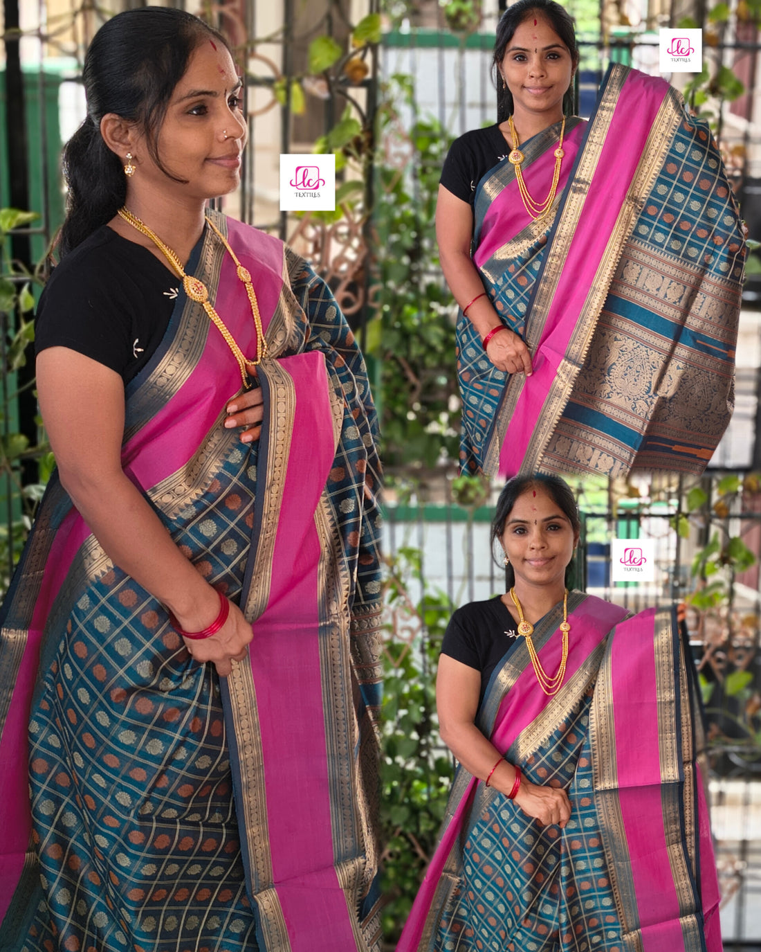 Handloom Kanchi Silk Cotton - 1000 Butta - Peacock Blue - HSC06