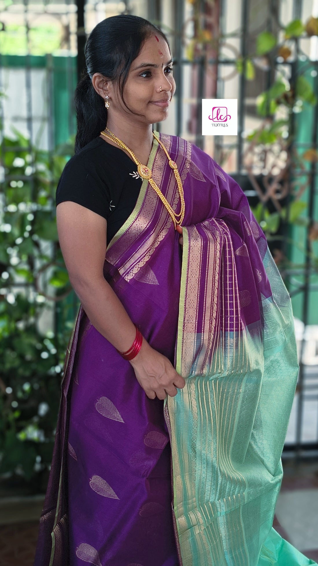 Handloom Kanchi  Silk Cotton -Butta -Brinjal Violet -HSC25