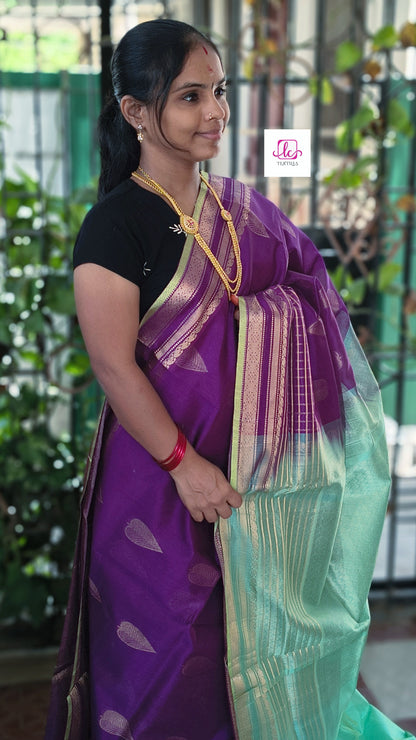 Handloom Kanchi  Silk Cotton -Butta -Brinjal Violet -HSC25