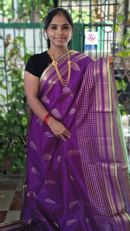Handloom Kanchi  Silk Cotton -Butta -Brinjal Violet -HSC25