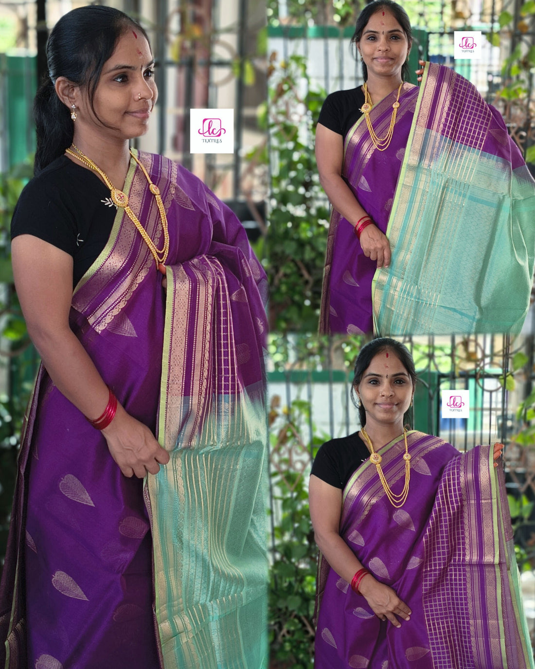 Handloom Kanchi  Silk Cotton -Butta -Brinjal Violet -HSC25