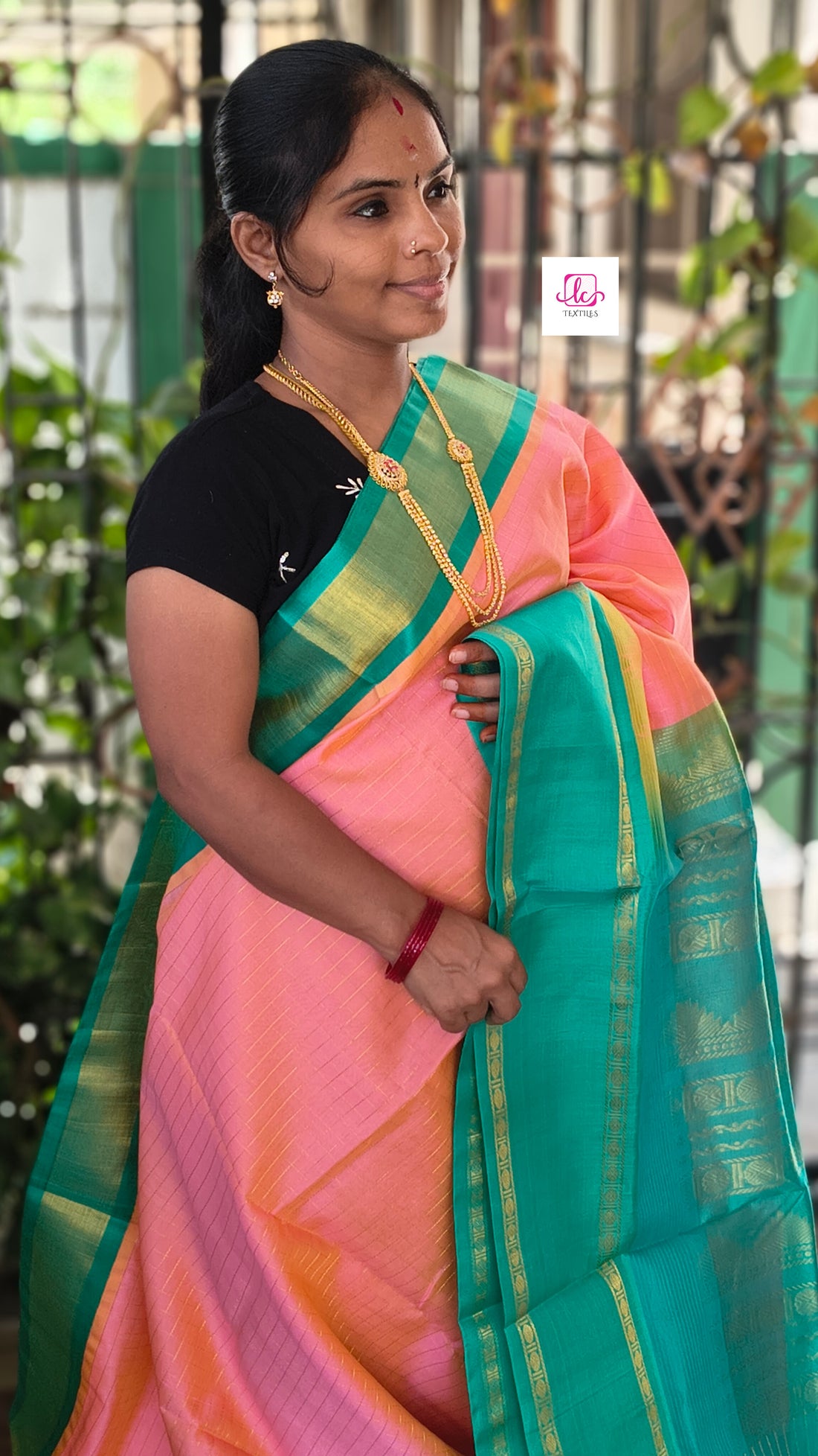 Handloom Kanchi  Silk Cotton -Korvai Checks-Peach- HSC58