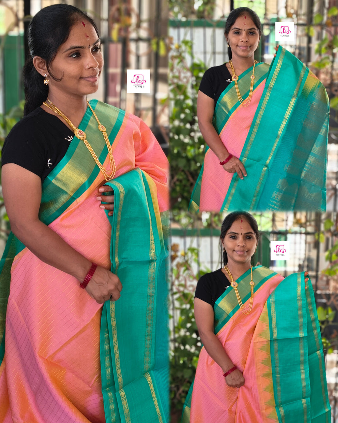 Handloom Kanchi  Silk Cotton -Korvai Checks-Peach- HSC58