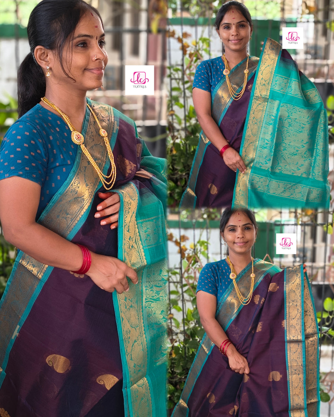 Handloom Kanchi  Silk Cotton -Korvai Butta-Navy Blue- HSC53