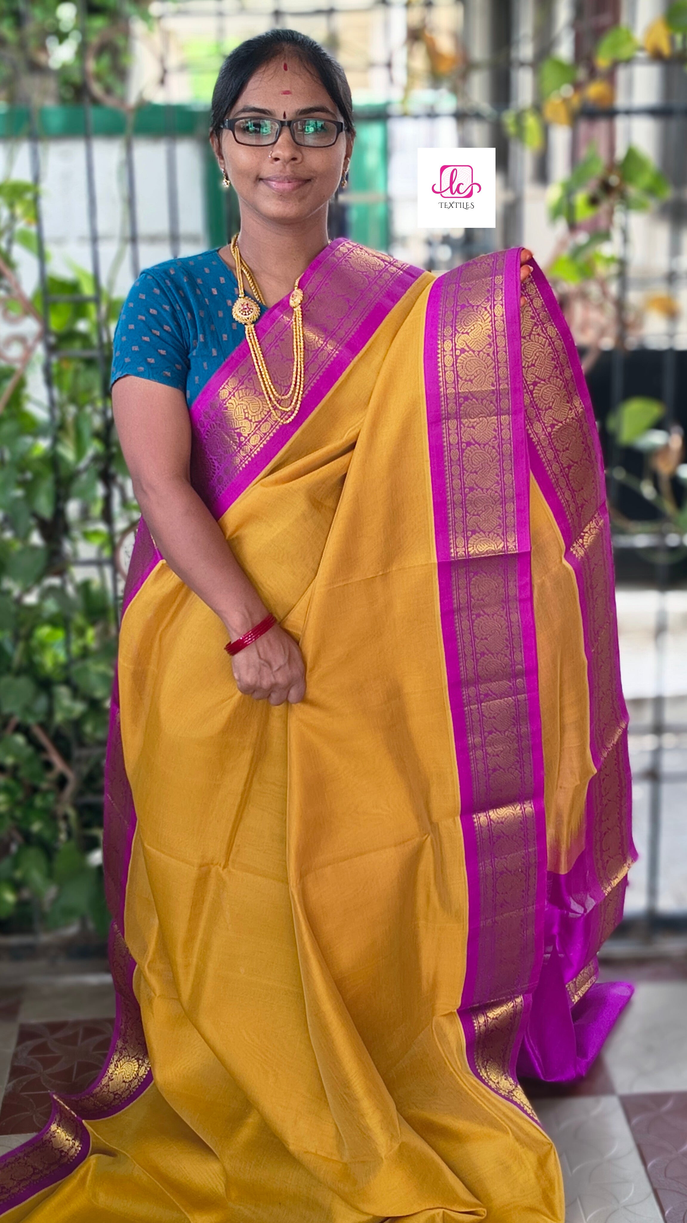 Handloom Kanchi  Silk Cotton -Korvai Plain-Mustard yellow- HSC63