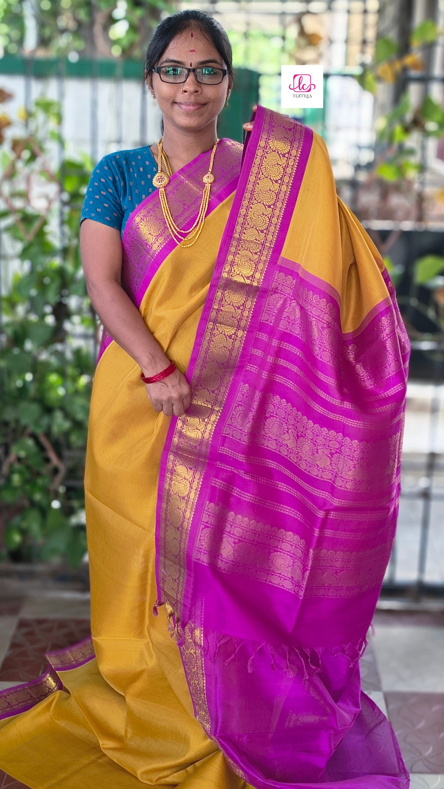 Handloom Kanchi  Silk Cotton -Korvai Plain-Mustard yellow- HSC63