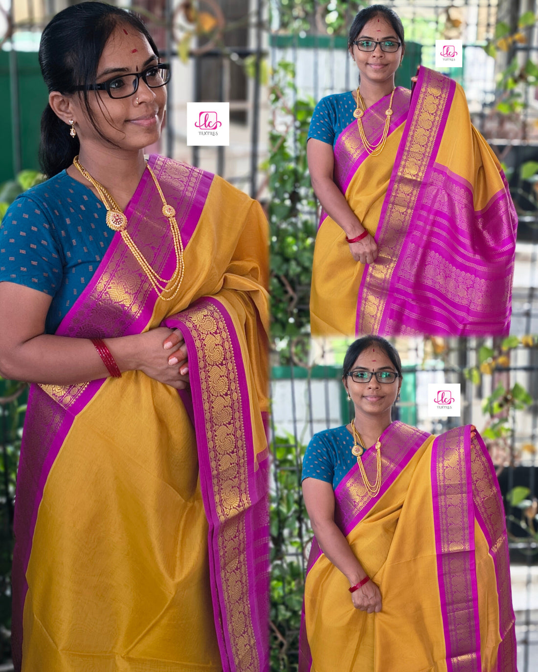 Handloom Kanchi  Silk Cotton -Korvai Plain-Mustard yellow- HSC63