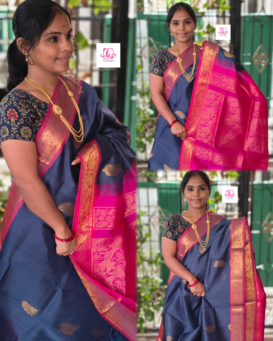Handloom Kanci  Silk Cotton -Butta- Dark Blue Grey- HSC19