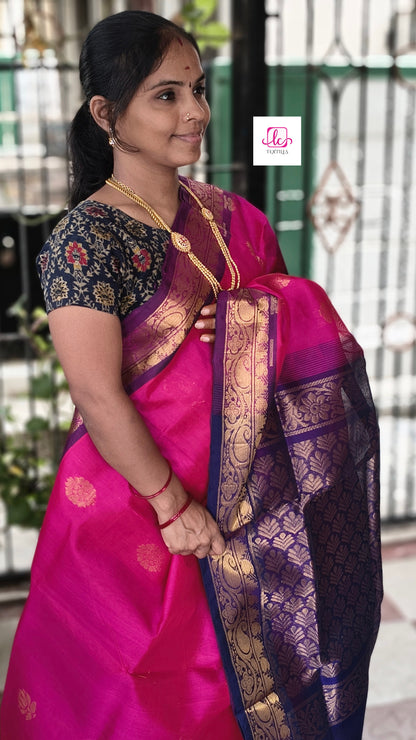 Handloom Kanchi Silk Cotton -Butta-Pink - HSC16
