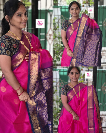 Handloom Kanchi Silk Cotton -Butta-Pink - HSC16