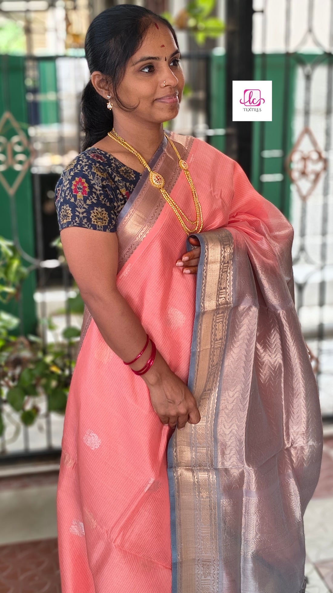 Handloom Kanchi  Silk Cotton - Butta-Pastel orange- HSC42