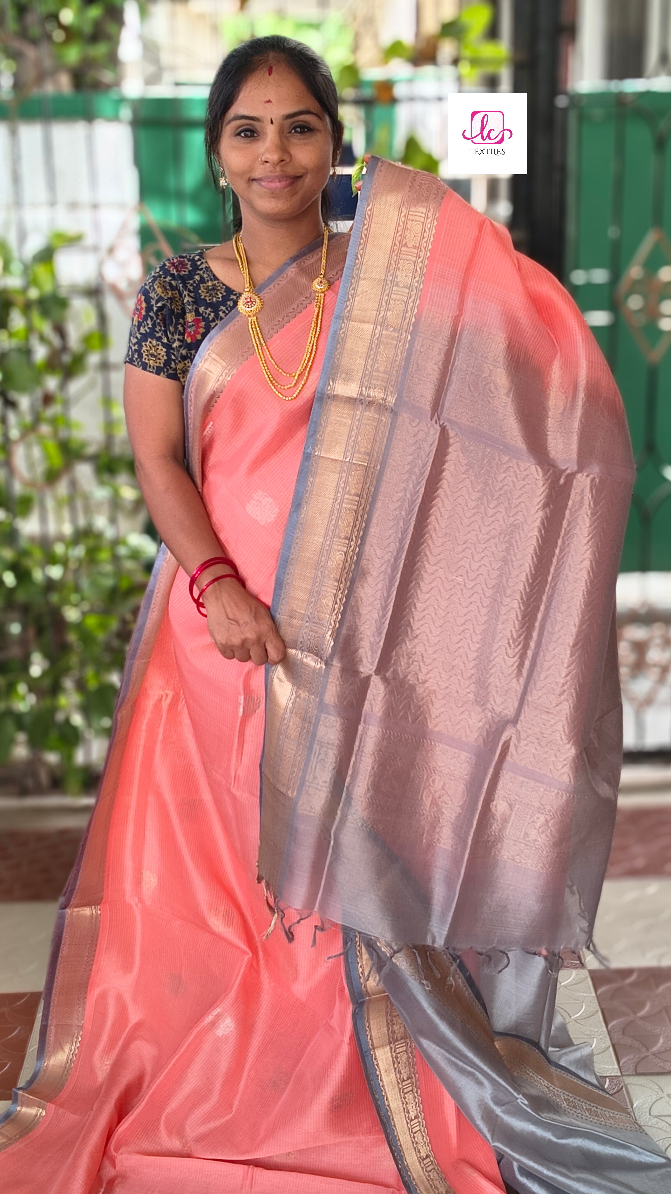 Handloom Kanchi  Silk Cotton - Butta-Pastel orange- HSC42
