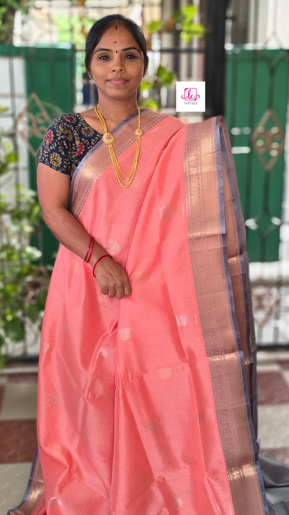 Handloom Kanchi  Silk Cotton - Butta-Pastel orange- HSC42