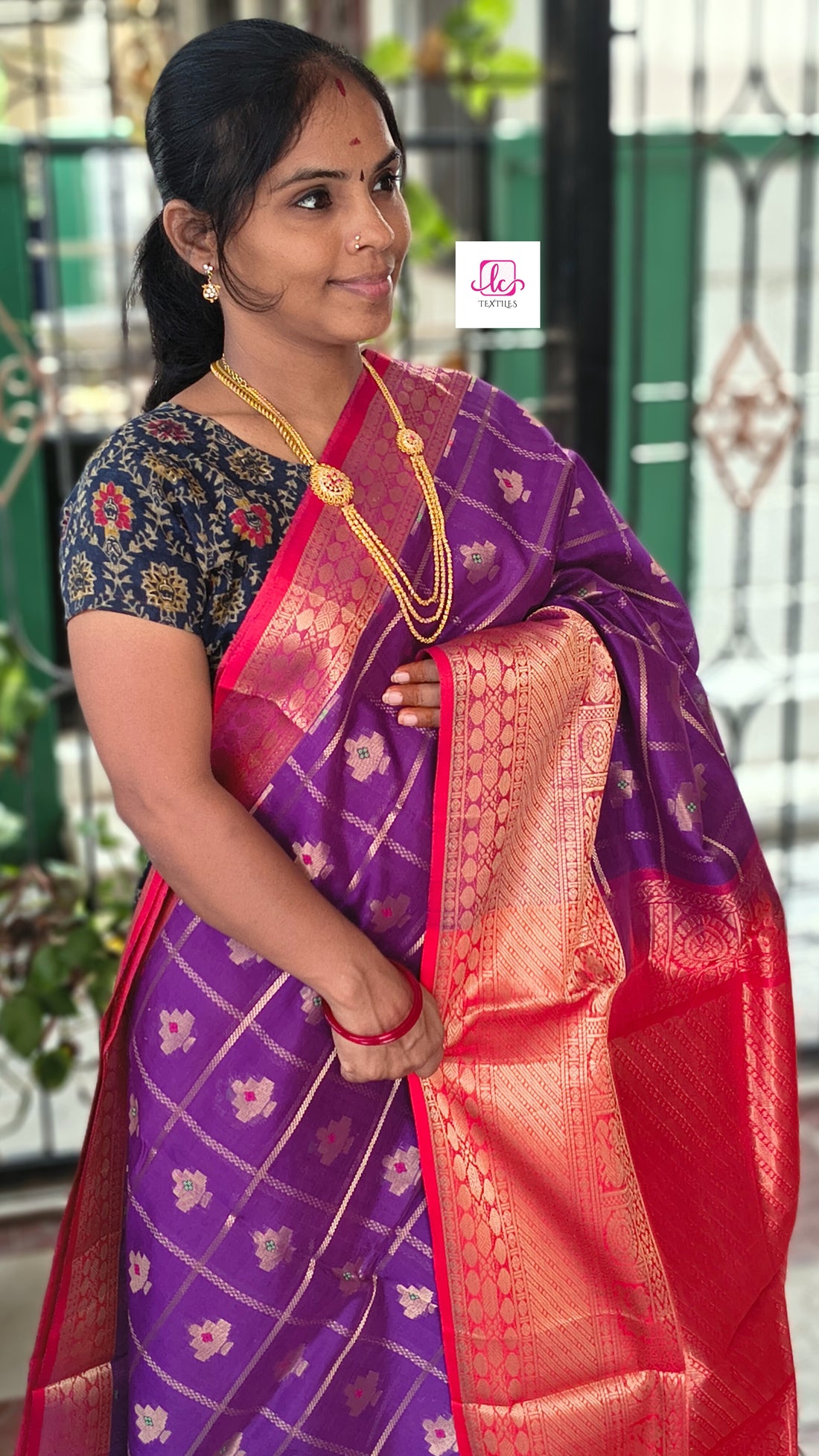 Handloom Kanchi  Silk Cotton -Checks Butta-Violet- HSC57