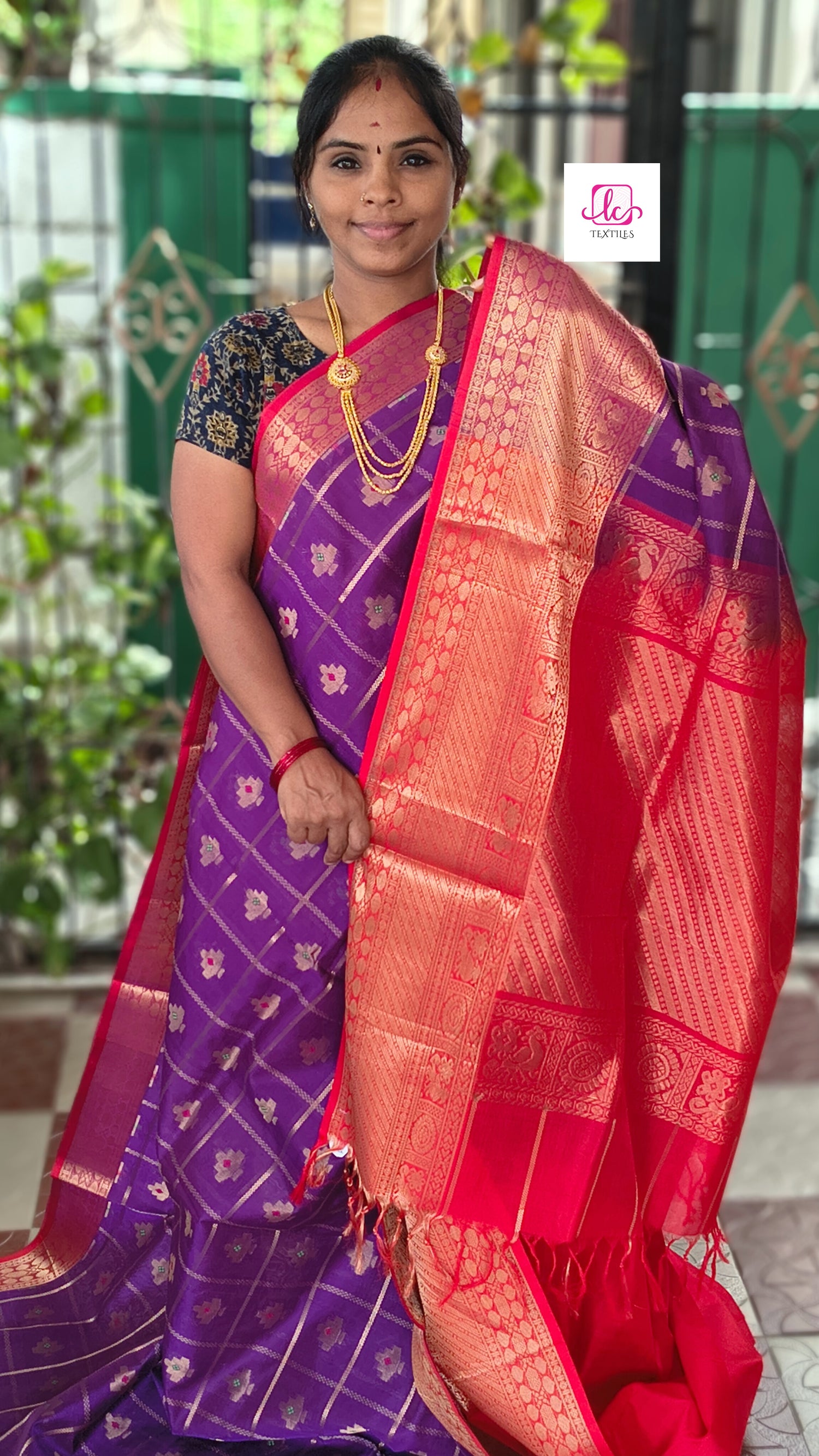 Handloom Kanchi  Silk Cotton -Checks Butta-Violet- HSC57