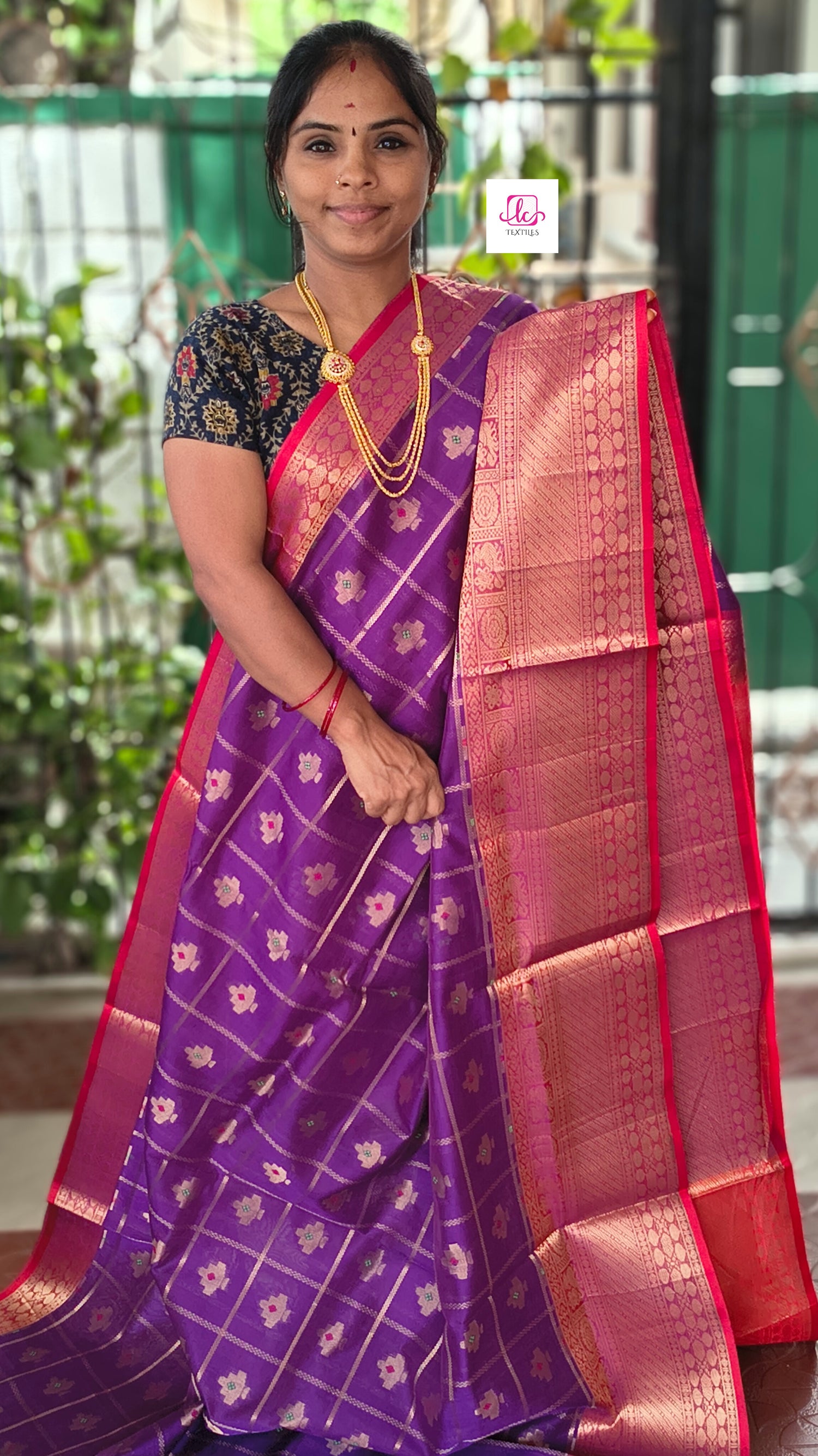 Handloom Kanchi  Silk Cotton -Checks Butta-Violet- HSC57