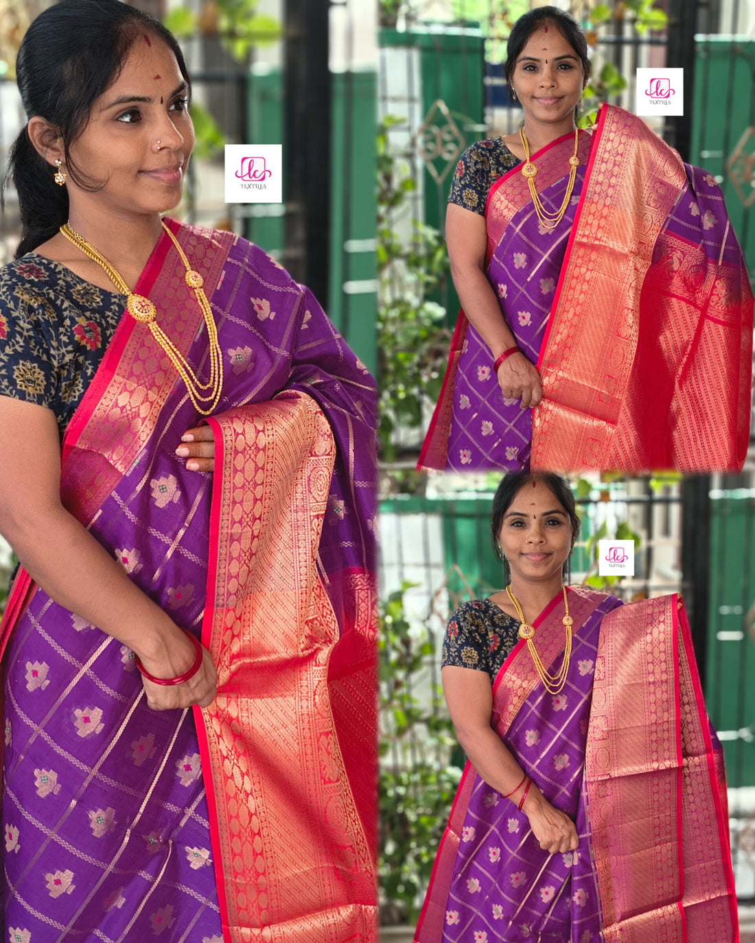 Handloom Kanchi  Silk Cotton -Checks Butta-Violet- HSC57