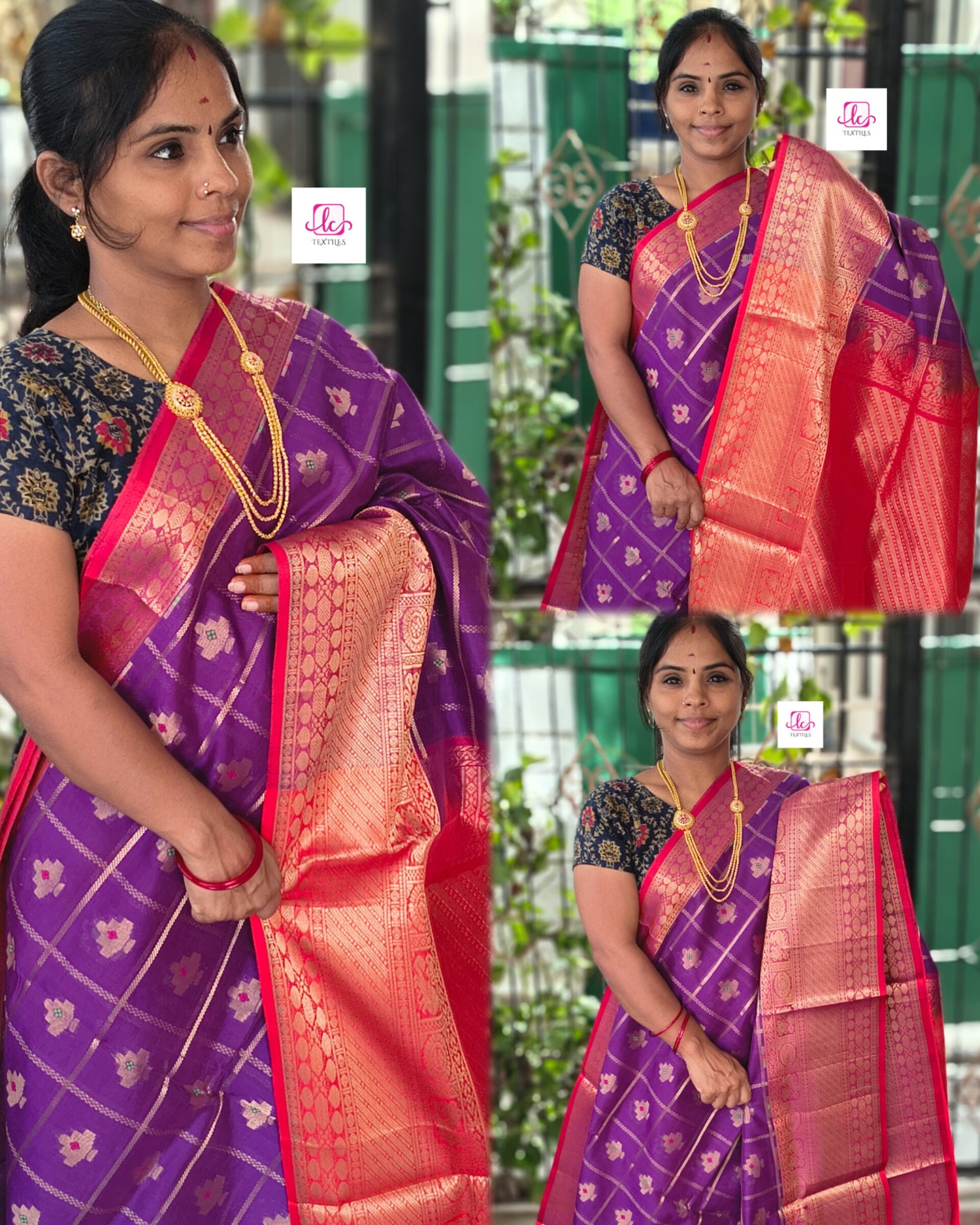Handloom Kanchi  Silk Cotton -Checks Butta-Violet- HSC57