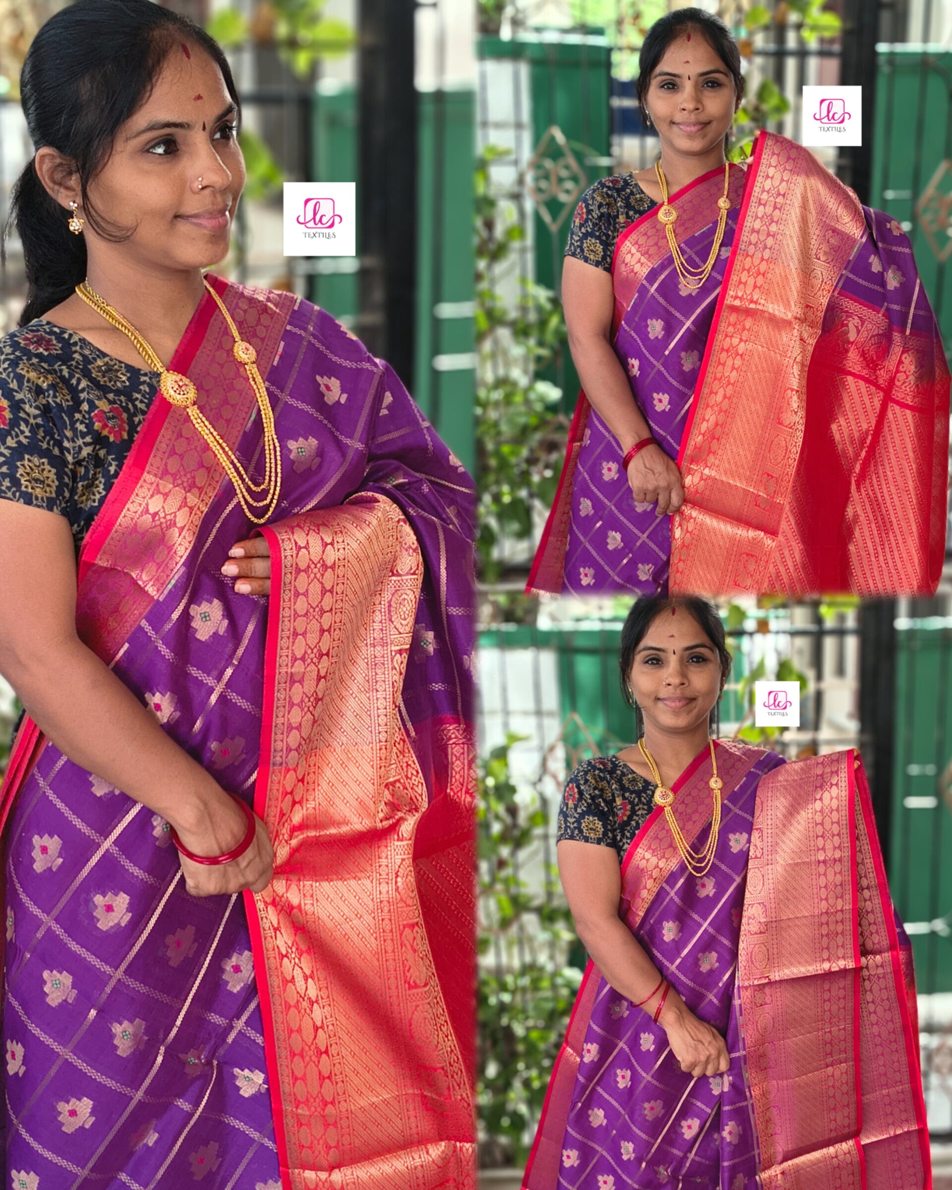 Handloom Kanchi  Silk Cotton -Checks Butta-Violet- HSC57