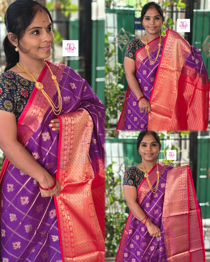 Handloom Kanchi  Silk Cotton -Checks Butta-Violet- HSC57