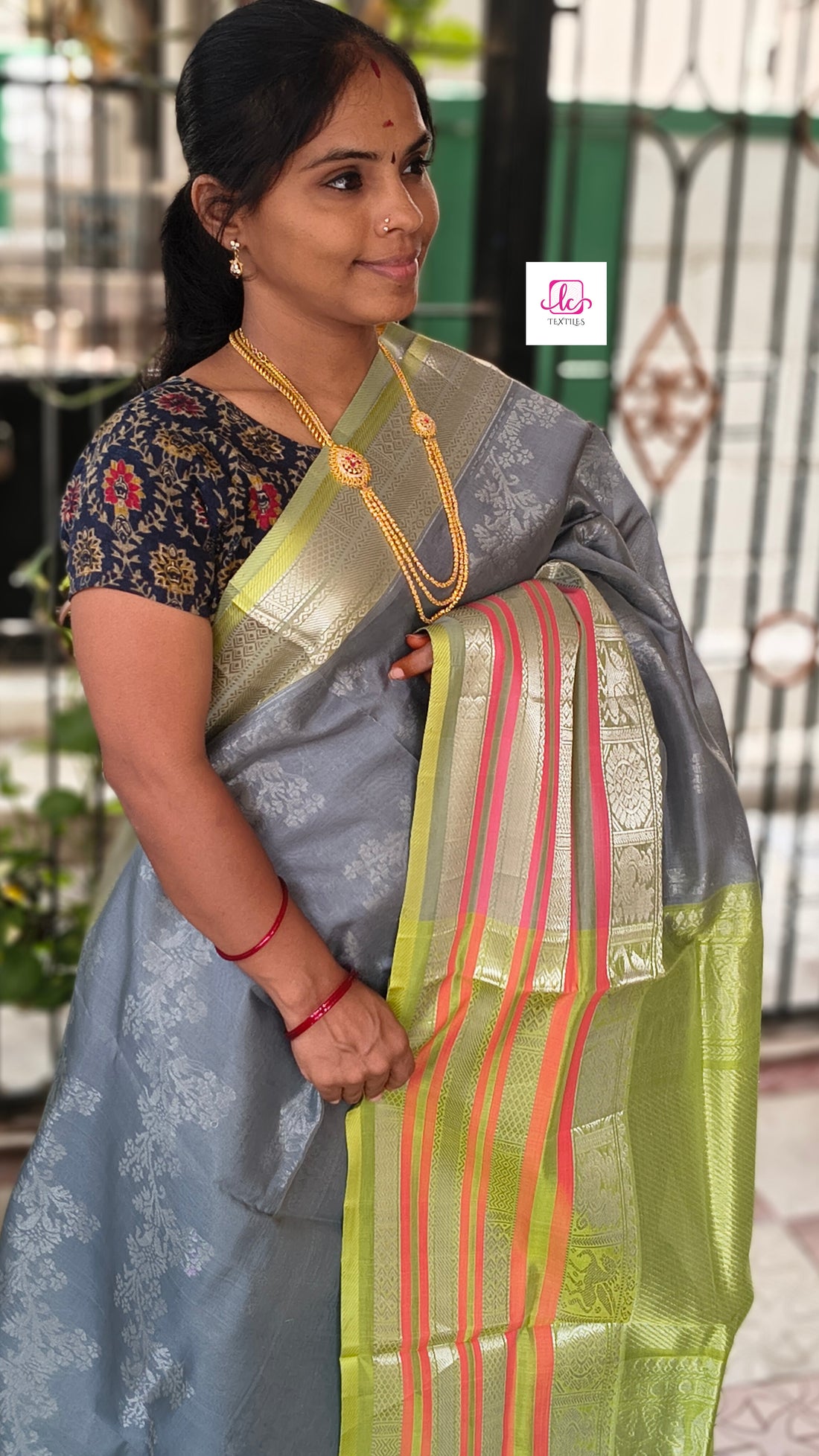 Handloom Kanchi  Silk Cotton -All over body design--Grey- HSC65