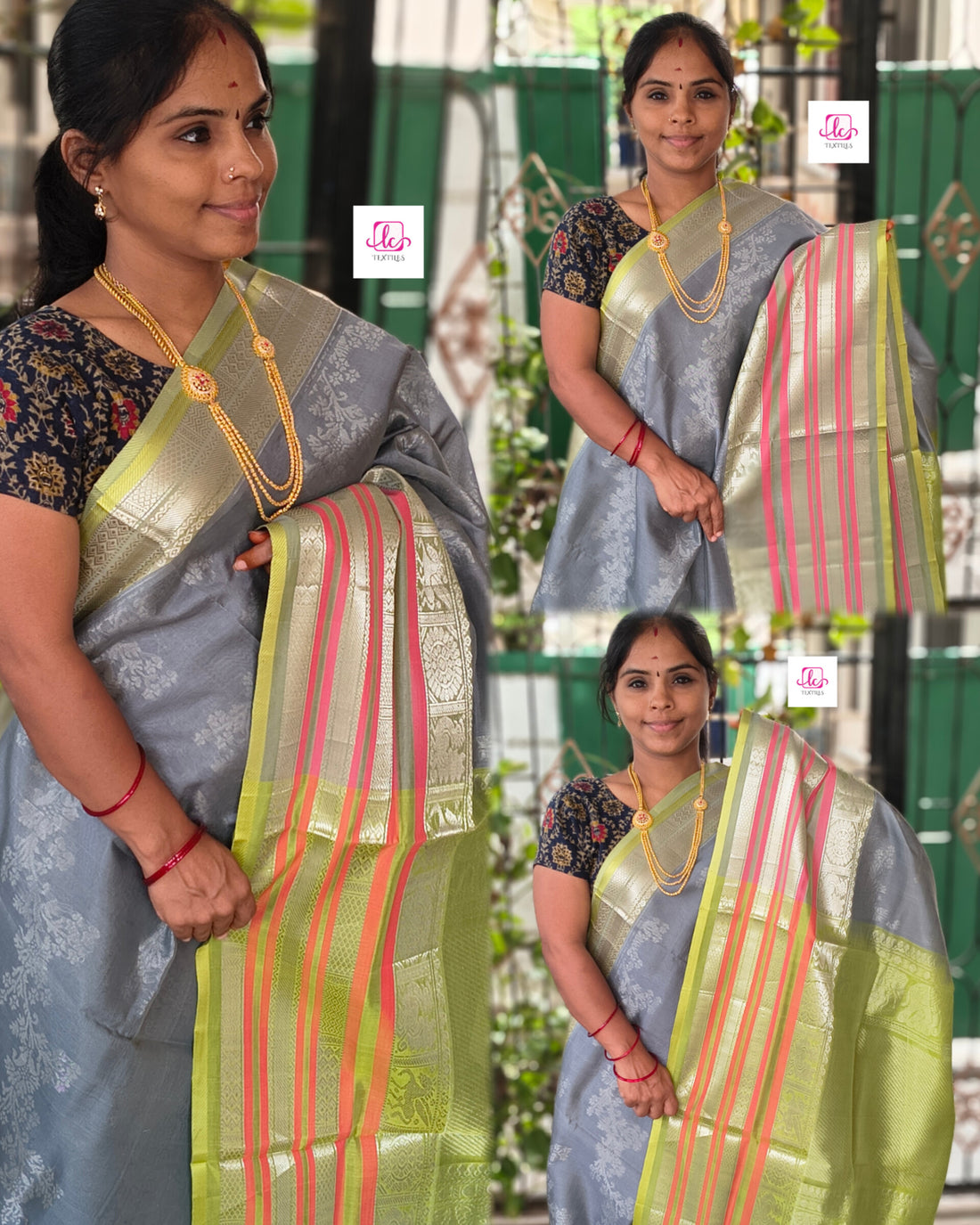 Handloom Kanchi  Silk Cotton -All over body design--Grey- HSC65