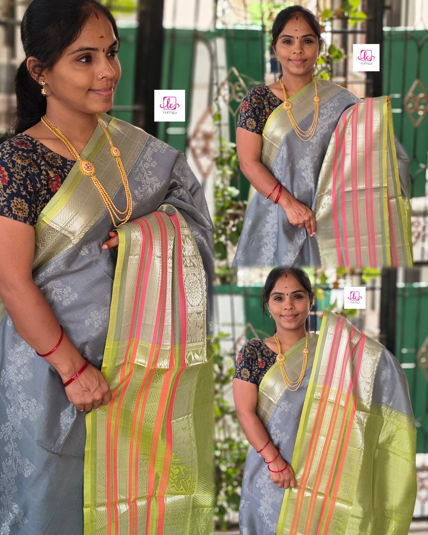 Handloom Kanchi  Silk Cotton -All over body design--Grey- HSC65