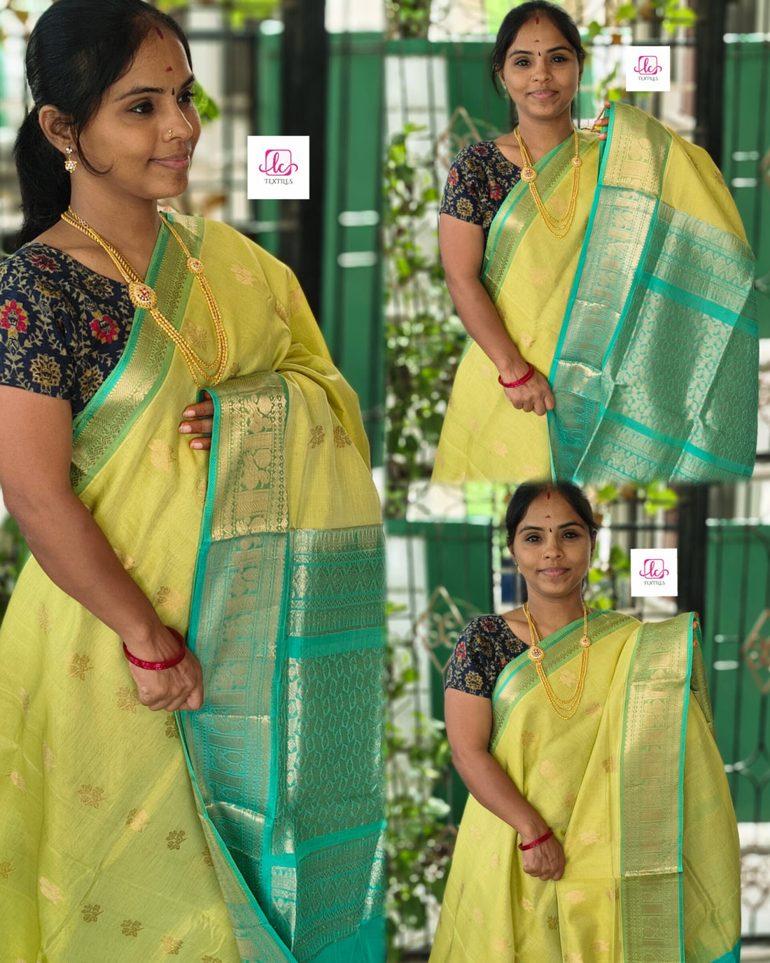 Handloom Kanchi  Silk Cotton - Butta-Lime Green- HSC43