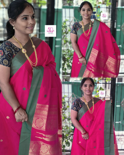 Handloom Kanchi  Silk Cotton - Redish pink HSC68
