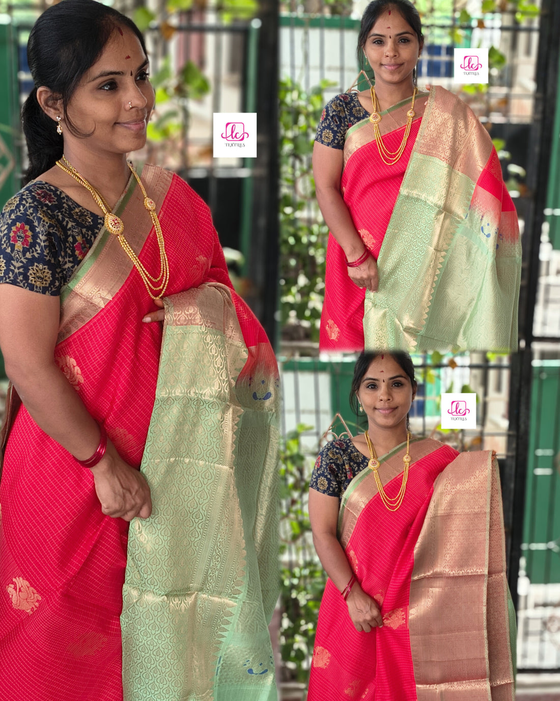 Handloom Kanchi  Silk Cotton -Small checks big butta-Red- HSC67