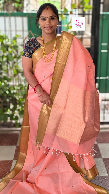 Handloom Kanchi  Silk Cotton - pastal orange- HSC73