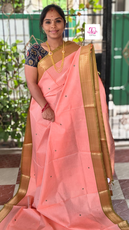 Handloom Kanchi  Silk Cotton - pastal orange- HSC73