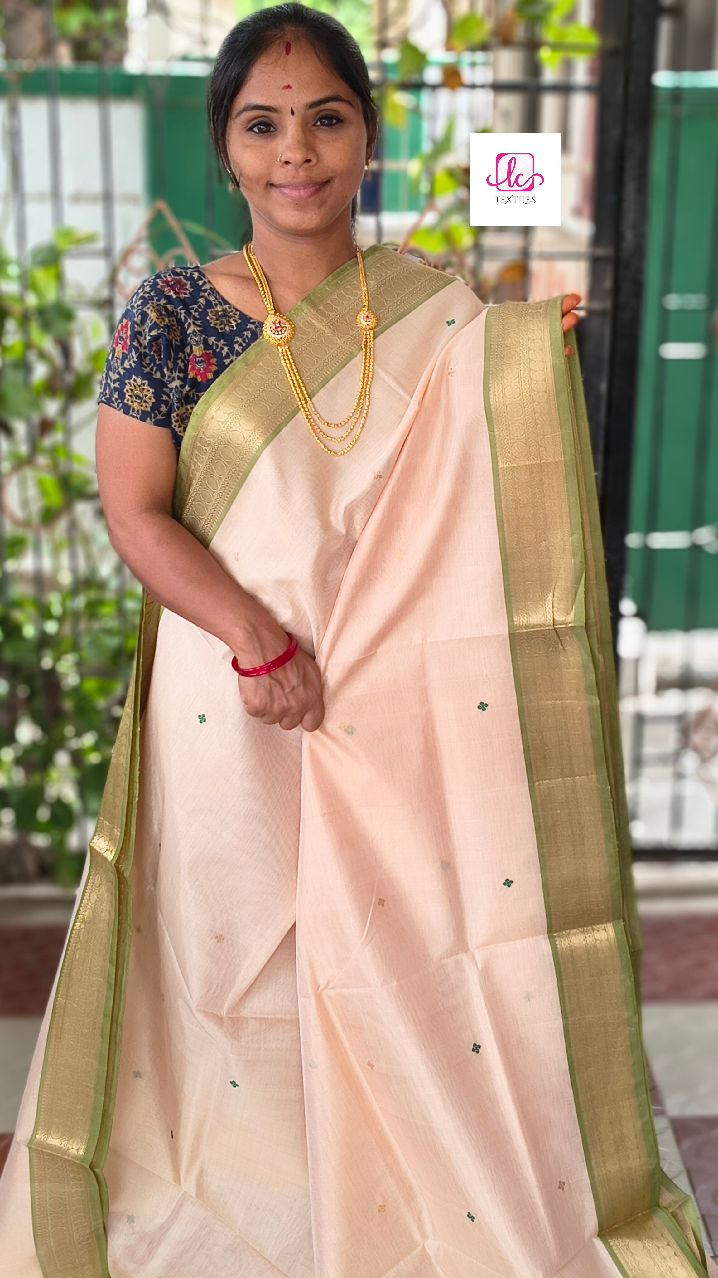 Handloom Kanchi  Silk Cotton - Half white- HSC72