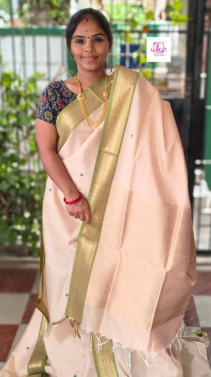 Handloom Kanchi  Silk Cotton - Half white- HSC72
