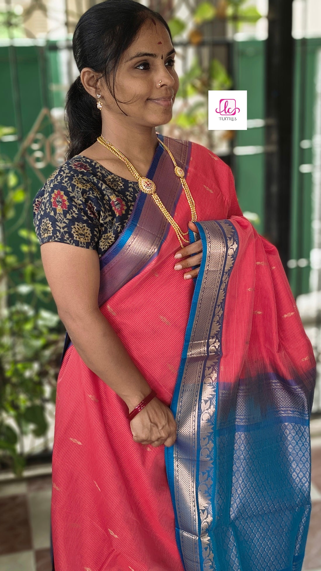 Handloom Kanchi  Silk Cotton - Butta-Red- HSC46