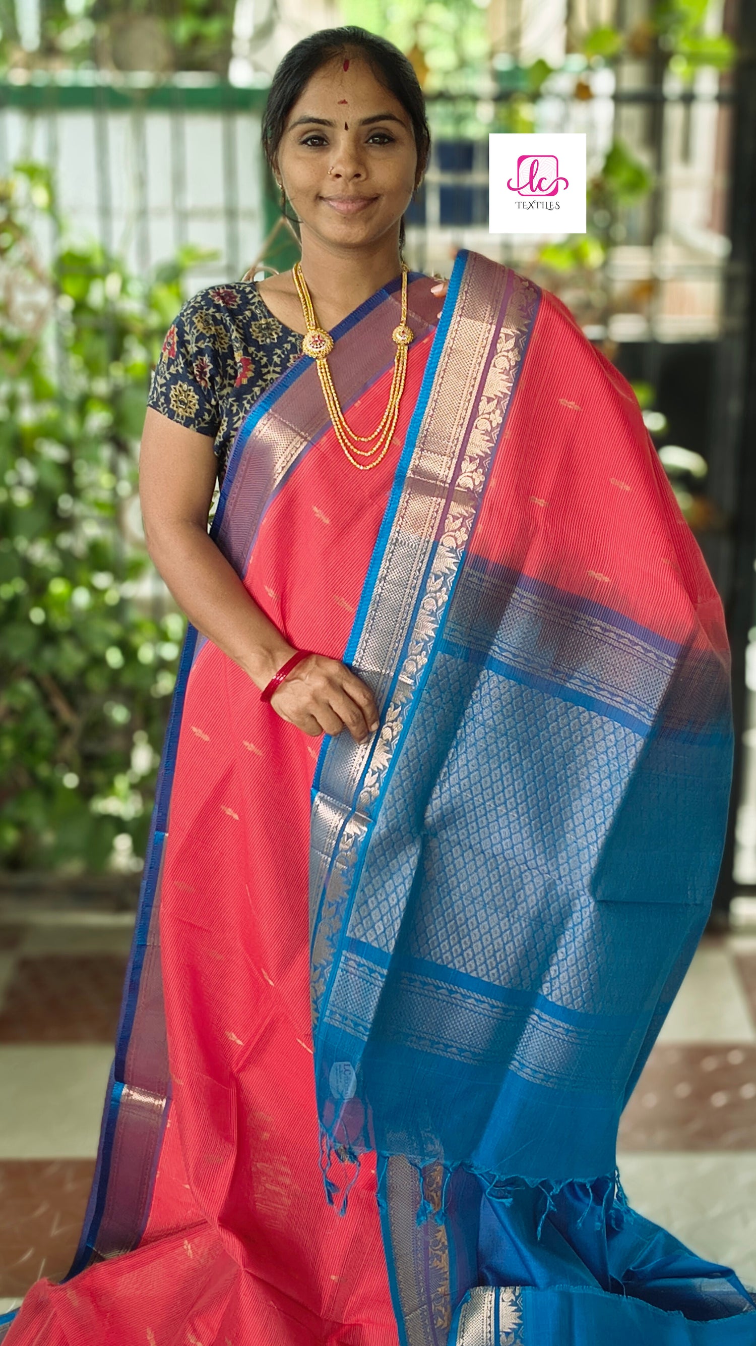 Handloom Kanchi  Silk Cotton - Butta-Red- HSC46