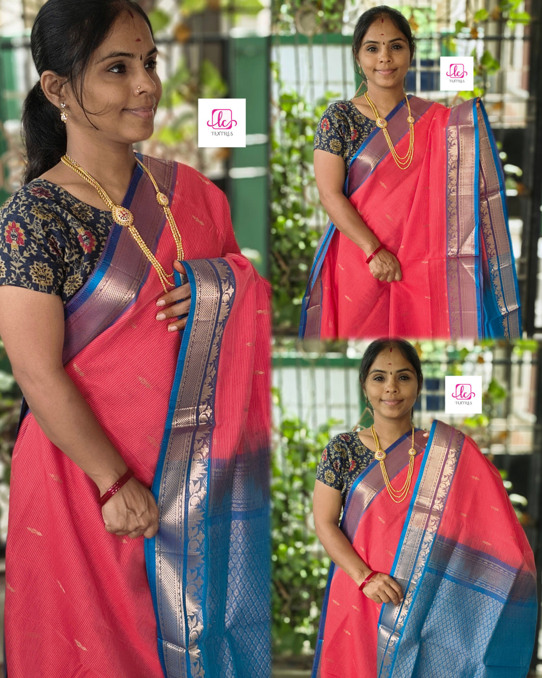 Handloom Kanchi  Silk Cotton - Butta-Red- HSC46