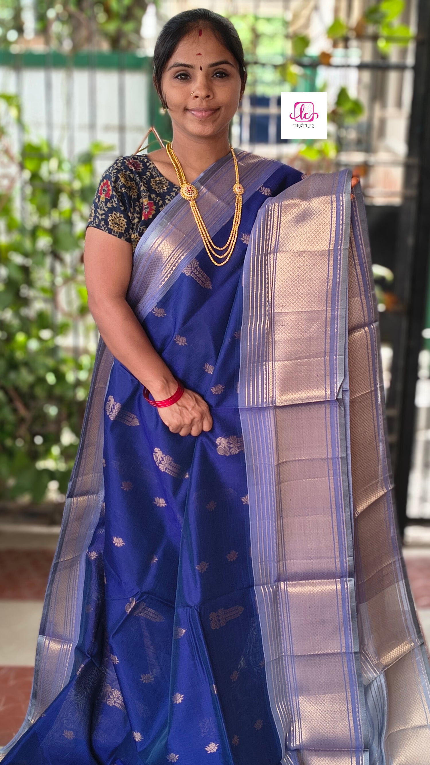 Handloom Kanchi  Silk Cotton - Butta-Blue- HSC48