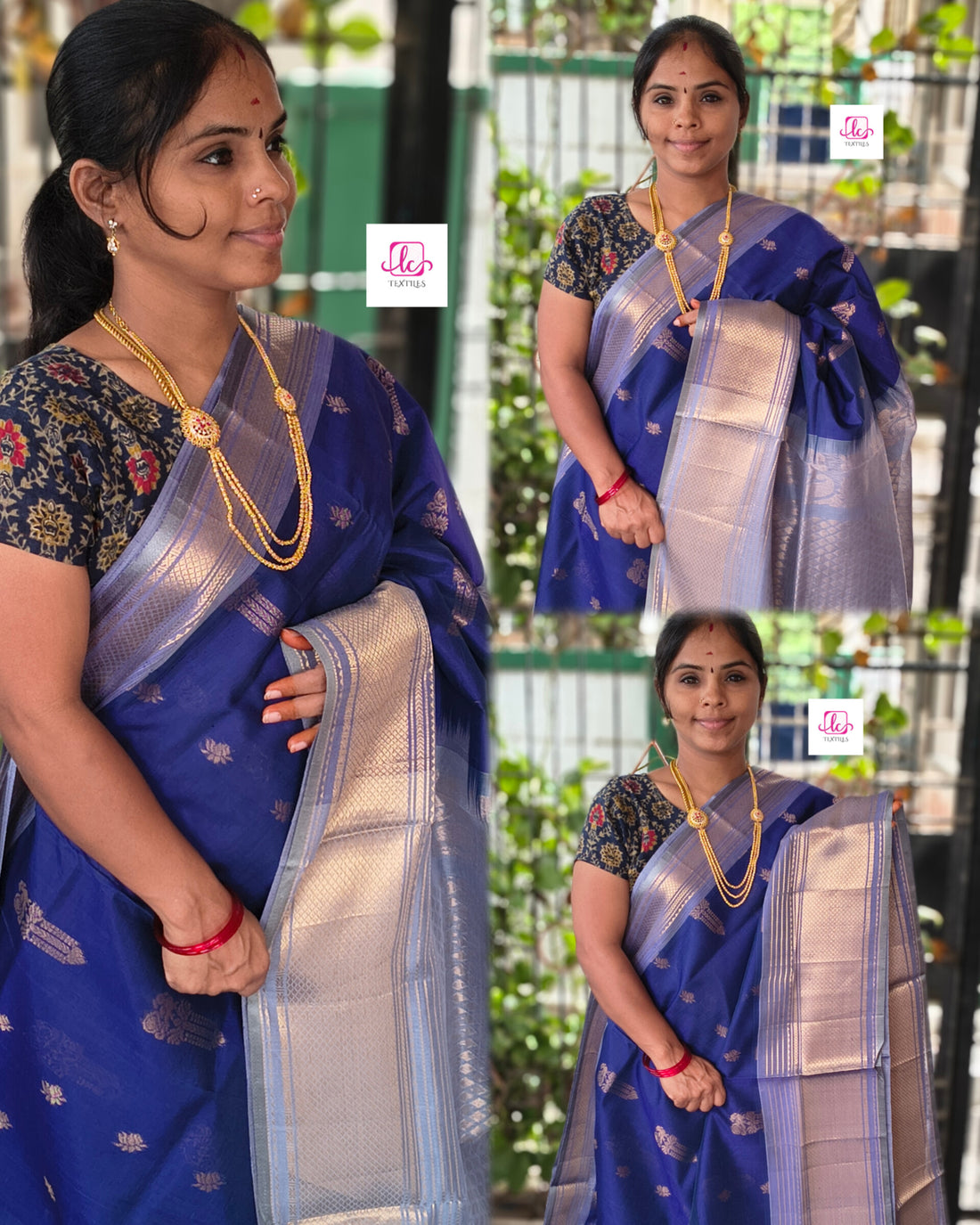 Handloom Kanchi  Silk Cotton - Butta-Blue- HSC48
