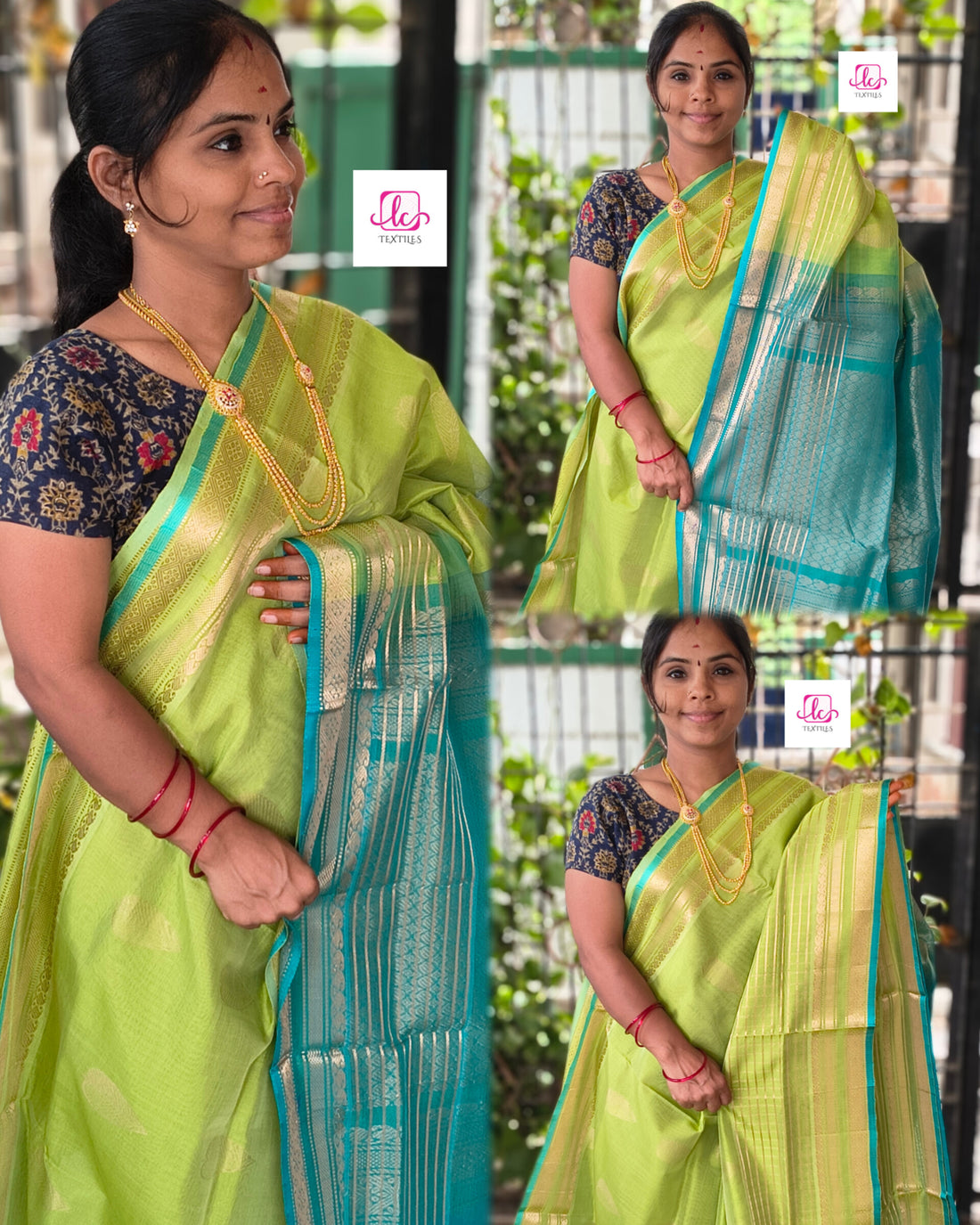 Handloom Kanchi  Silk Cotton - Butta - Lemon Green- HSC27