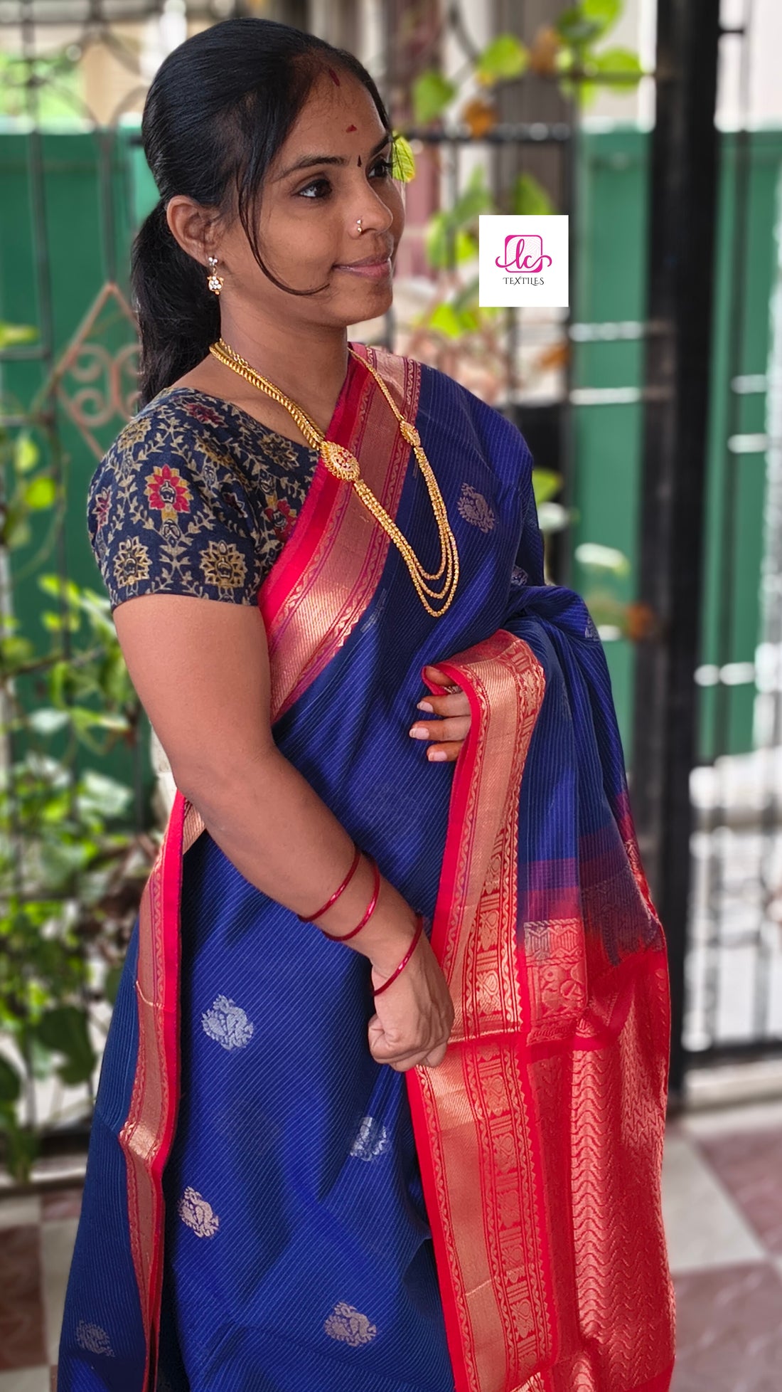 Handloom Kanchi Silk Cotton -Butta-Blue -HSC17