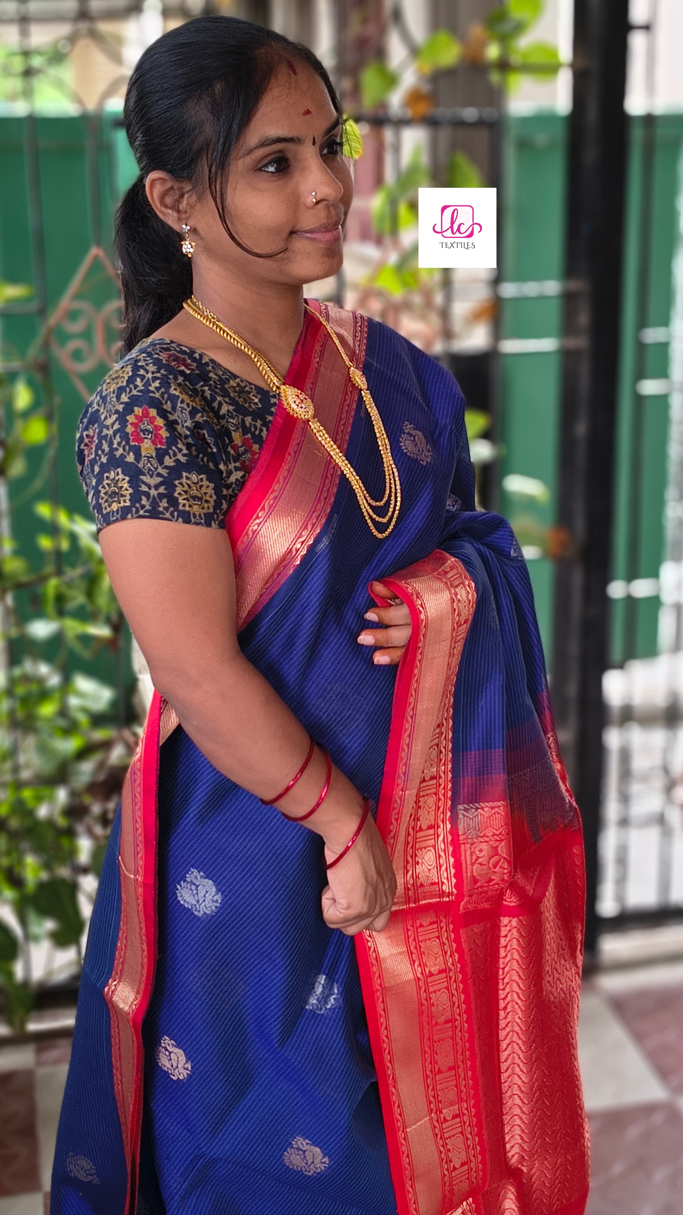 Handloom Kanchi Silk Cotton -Butta-Blue -HSC17