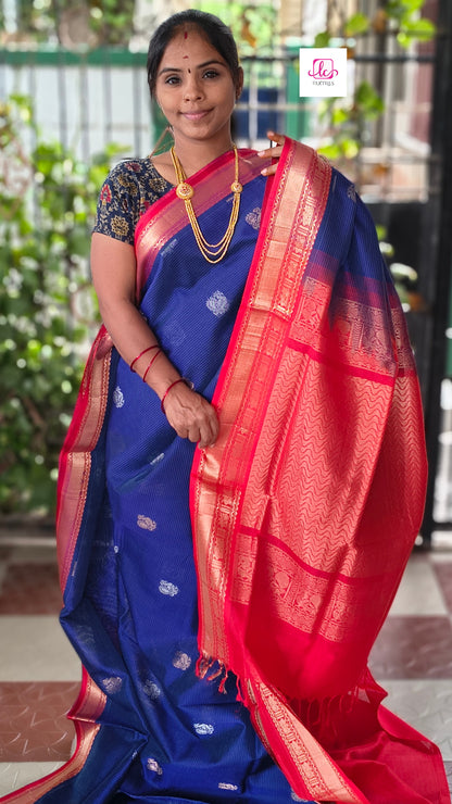 Handloom Kanchi Silk Cotton -Butta-Blue -HSC17