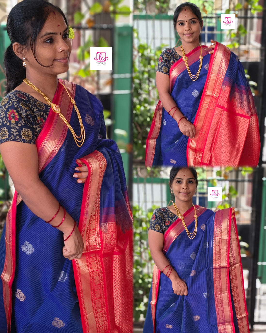 Handloom Kanchi Silk Cotton -Butta-Blue -HSC17